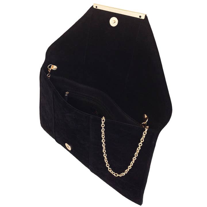 JNBFASHION.COM - Vendita all'ingrosso Pochette - Donna - Pochette a busta in finta microfibra - Ferramenta in metallo dorato