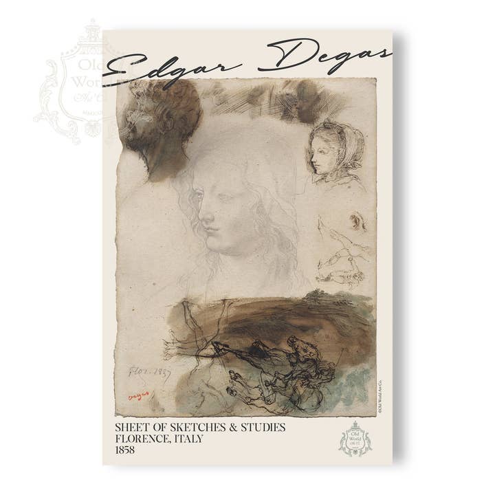 Sheet of Studies & Sketches Print for wholesale by Old World Art Co.