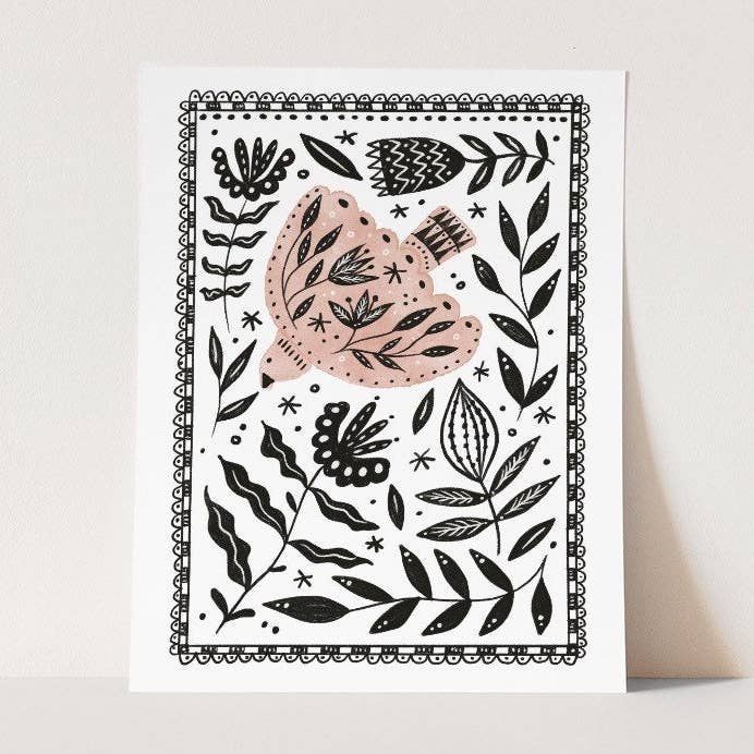 Pink Bird Frame - A4 Print for wholesale by Juniper Press