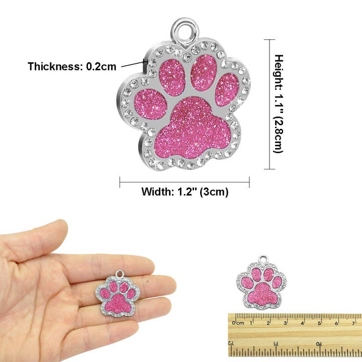 Rhinestone Belt Store - Wholesale Pet identification tag – Cat/dog - Custom Pet ID Tags Glitter Rhinestone w Paw Print12