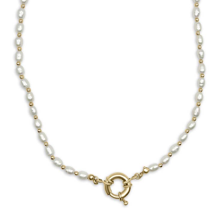 Collar de Mini Perlas de Agua Dulce con Detalles Dorados para Novia para venta al por mayor de Camilla Limón