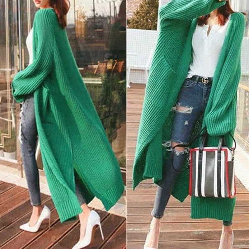 Plush Looks - Wholesale Cardigan - Women's - Thick Mid-Length Loose Knit Sweater Coat4