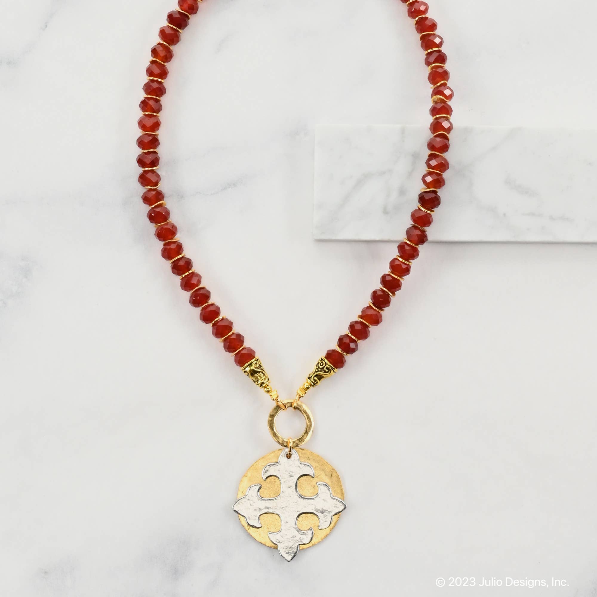 Julio Designs - Wholesale Pendant/Charm Necklace - Ginsburg Gemstone with Maltese Cross Pendant8