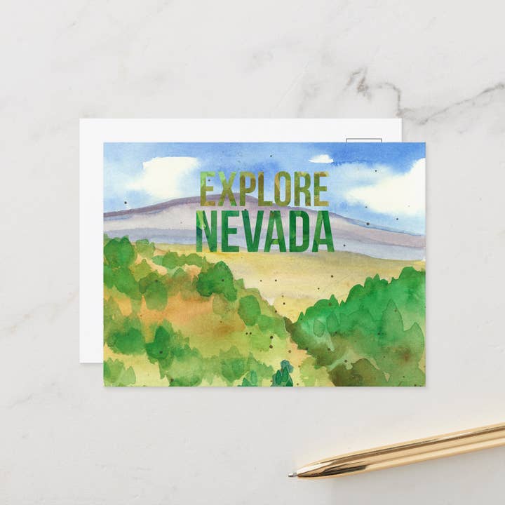 Explore Nevada Postcard Desert Landscape Watercolor Sage for wholesale by Rugosa & Pine