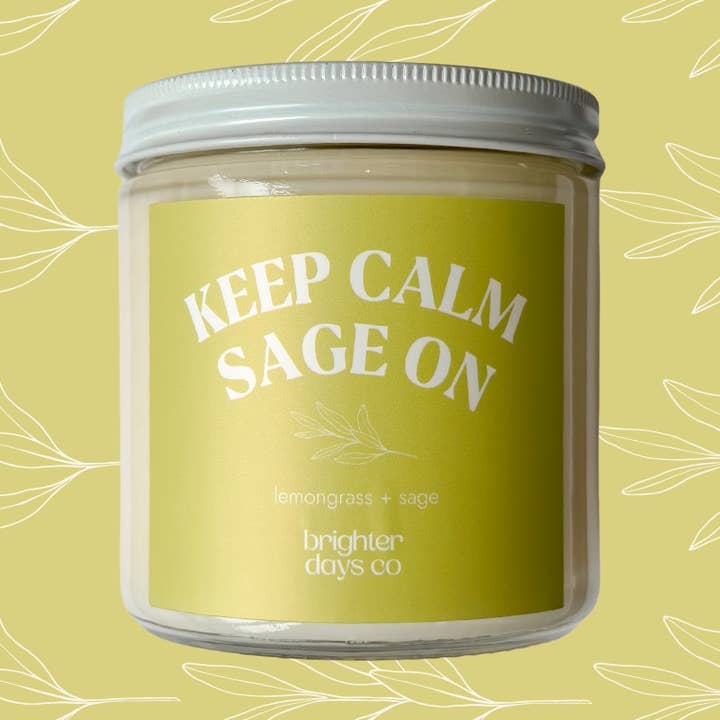 “Keep Calm, Sage On” Vela de Soja de Madeira Wick por atacado de Brighter Days Co.