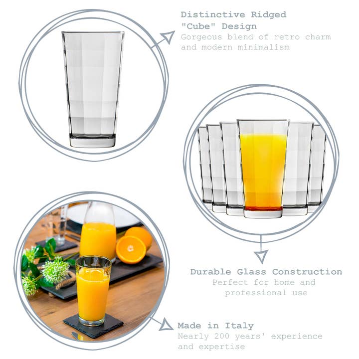 Rinkit Ltd - Wholesale Cocktail/Liquor Glass - Bormioli Rocco Cube Highball Cocktail Glasses - 365ml