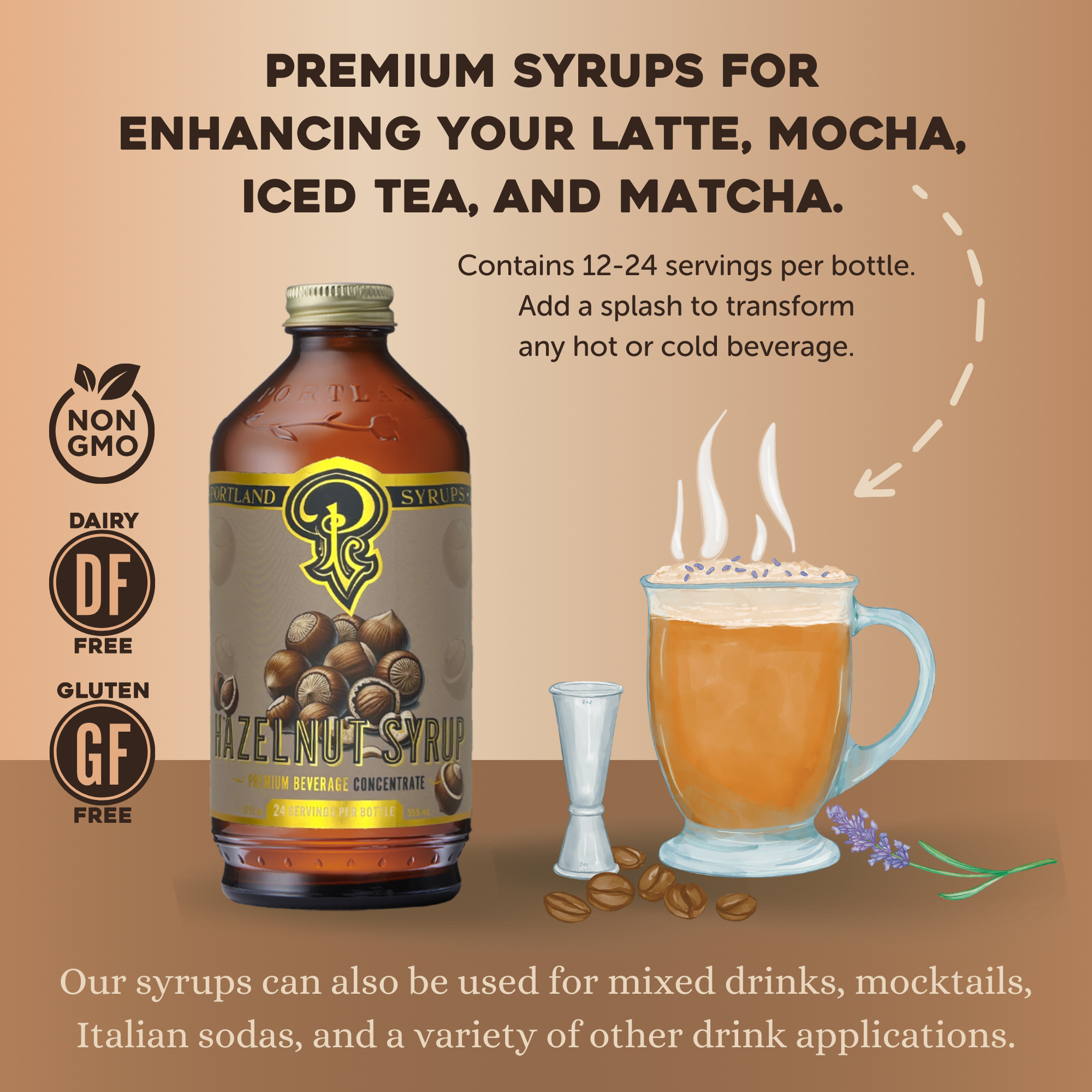 Portland Syrups - Vente Mélange/sirop pour cocktails - Sirop de Noisette 3,4 oz - Sirop de Café1