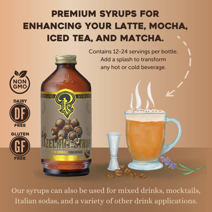 Portland Syrups - Vente Mélange/sirop pour cocktails - Sirop de Noisette 3,4 oz - Sirop de Café1