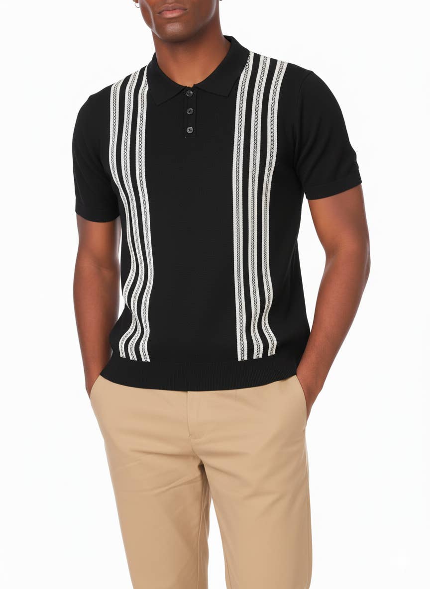 HB BLACK Men's Textured Polo Shirt for wholesale on Faire
