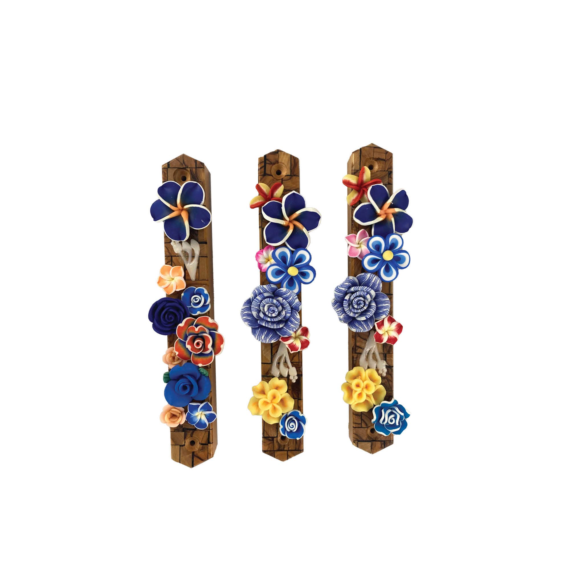 Eclectic Judaica - Wholesale Decorative Tabletop Object - Olive Wood Mezuzah with Flowers15