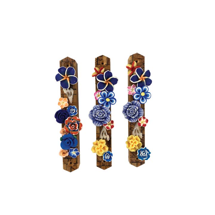 Eclectic Judaica - Wholesale Decorative Tabletop Object - Olive Wood Mezuzah with Flowers15