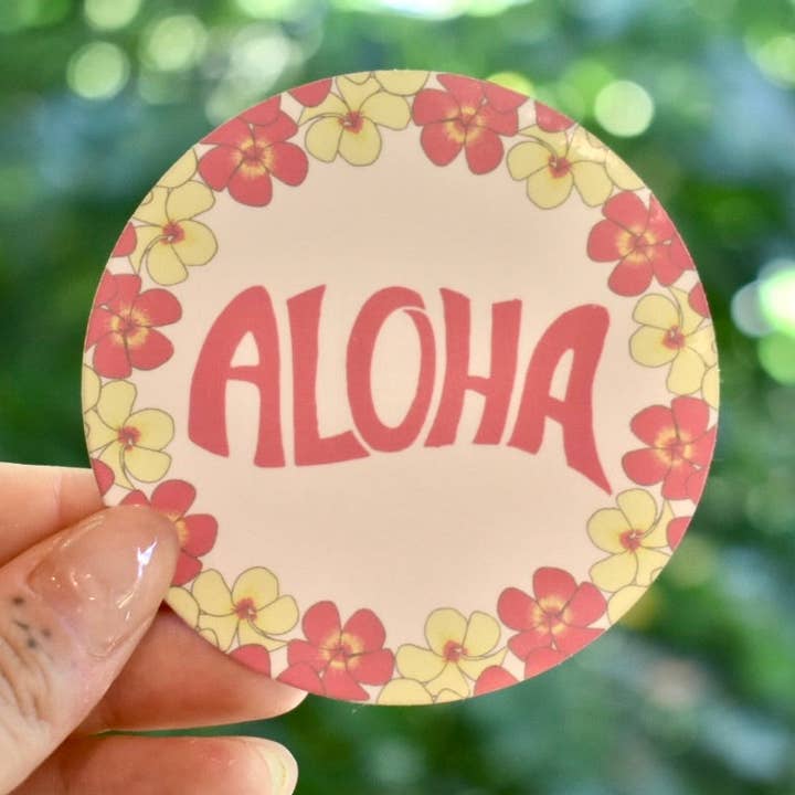 Aloha Floral Circle Sticker for wholesale by Revel Sun Hawai'i