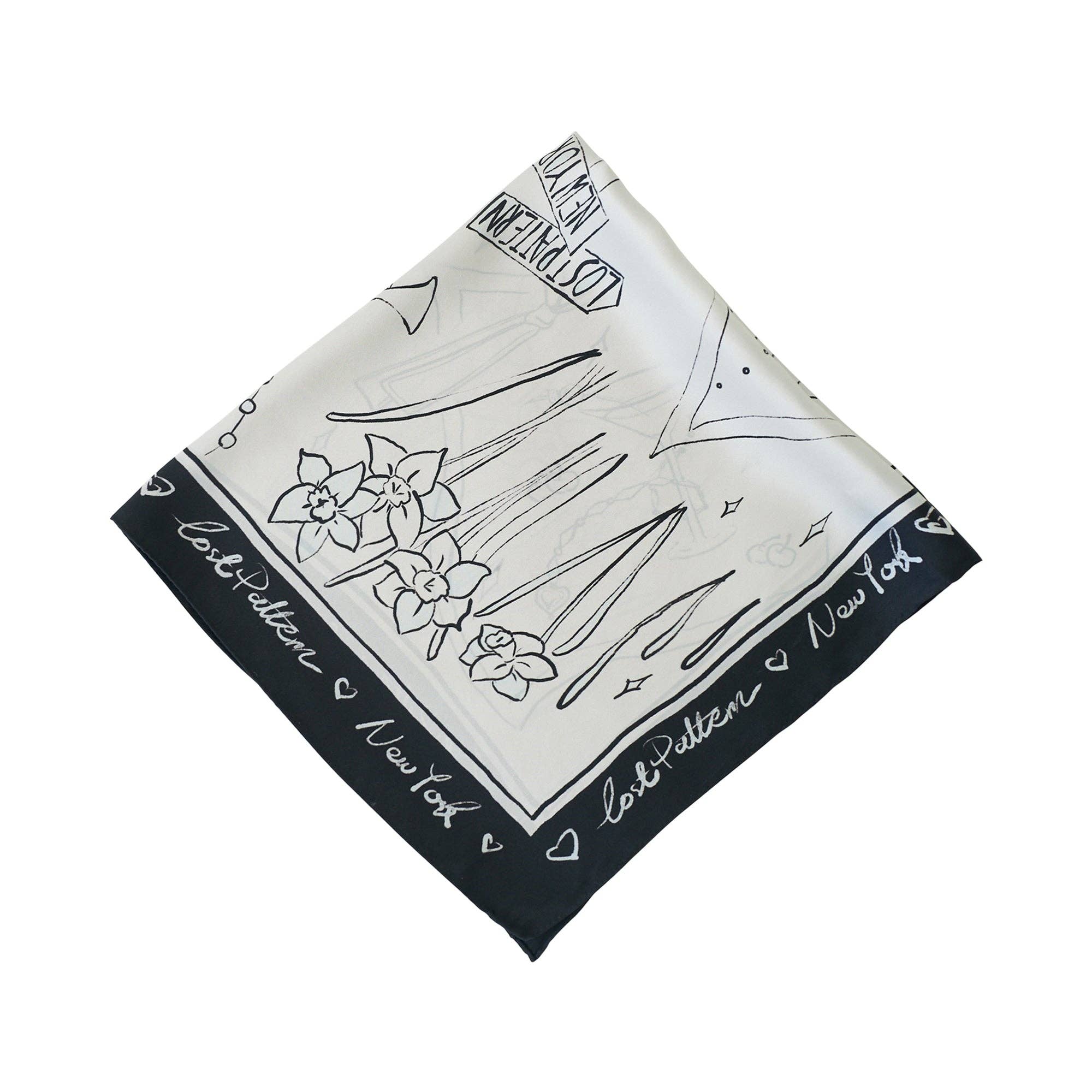 Bianco e Nero Foulard in seta « New York in Sketches » - Bianco e nero in vendita all'ingrosso su Faire9