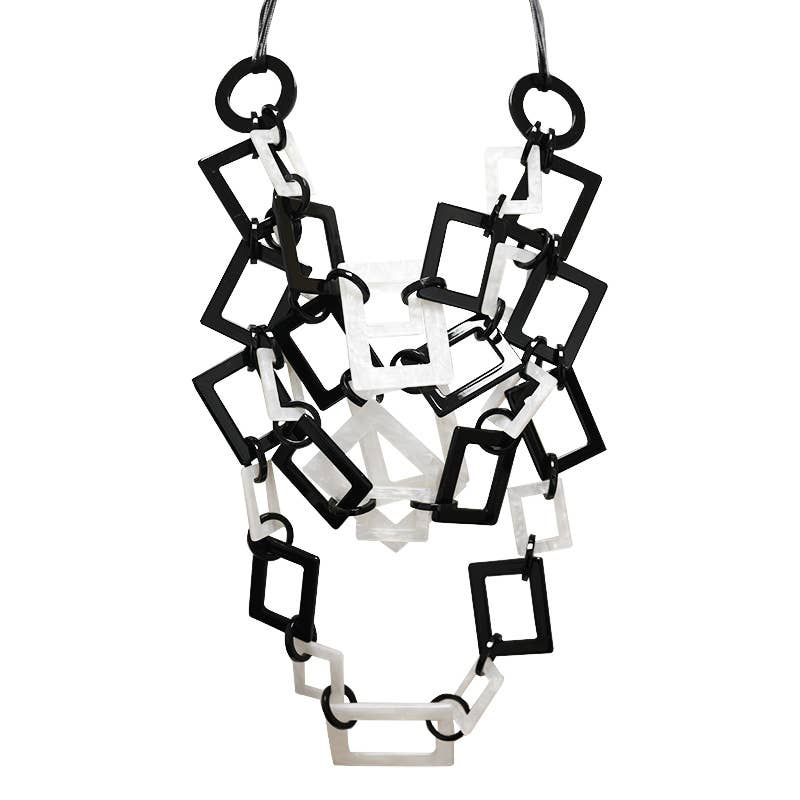 AMORINO SRL - Wholesale Link & Chain Necklace - MULTILAYER NECKLACE WITH RESIN RECTANGLES - FT24184B7600