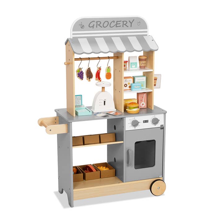 Multi Colored All-in-One Grocery Store Pretend Play with Chalkboards for wholesale on Faire2