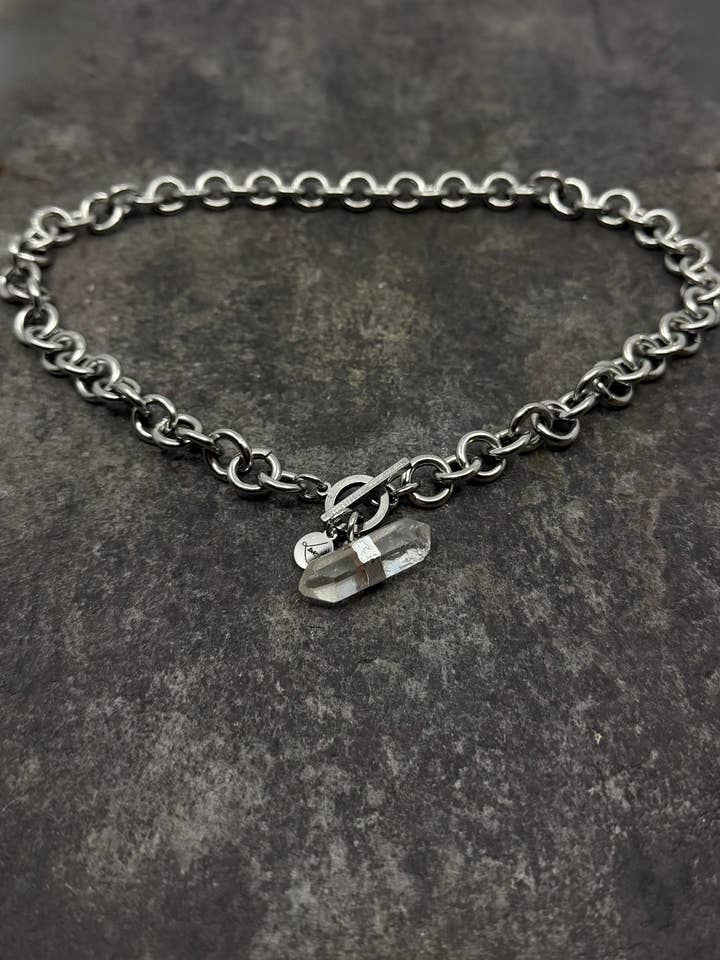 Athena Axiom Quartz Crystal Toggle Necklace - 12mm Silver for wholesale by Lawless