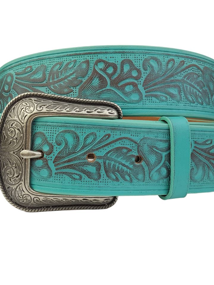 Western Hand Painted Embossed Floral belt for wholesale by Axesoria West