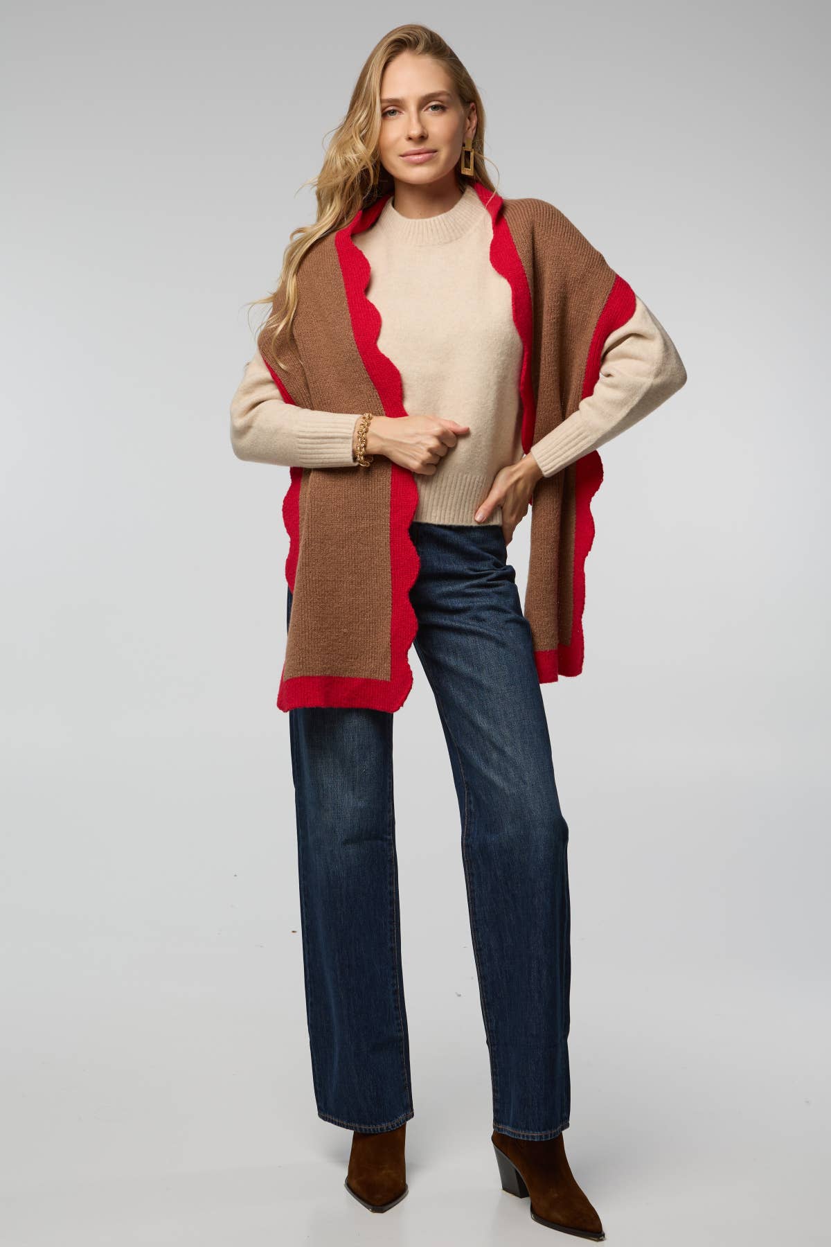 SAACHI - Wholesale Scarf - Women's - Scallop Trim Knit Scarf2