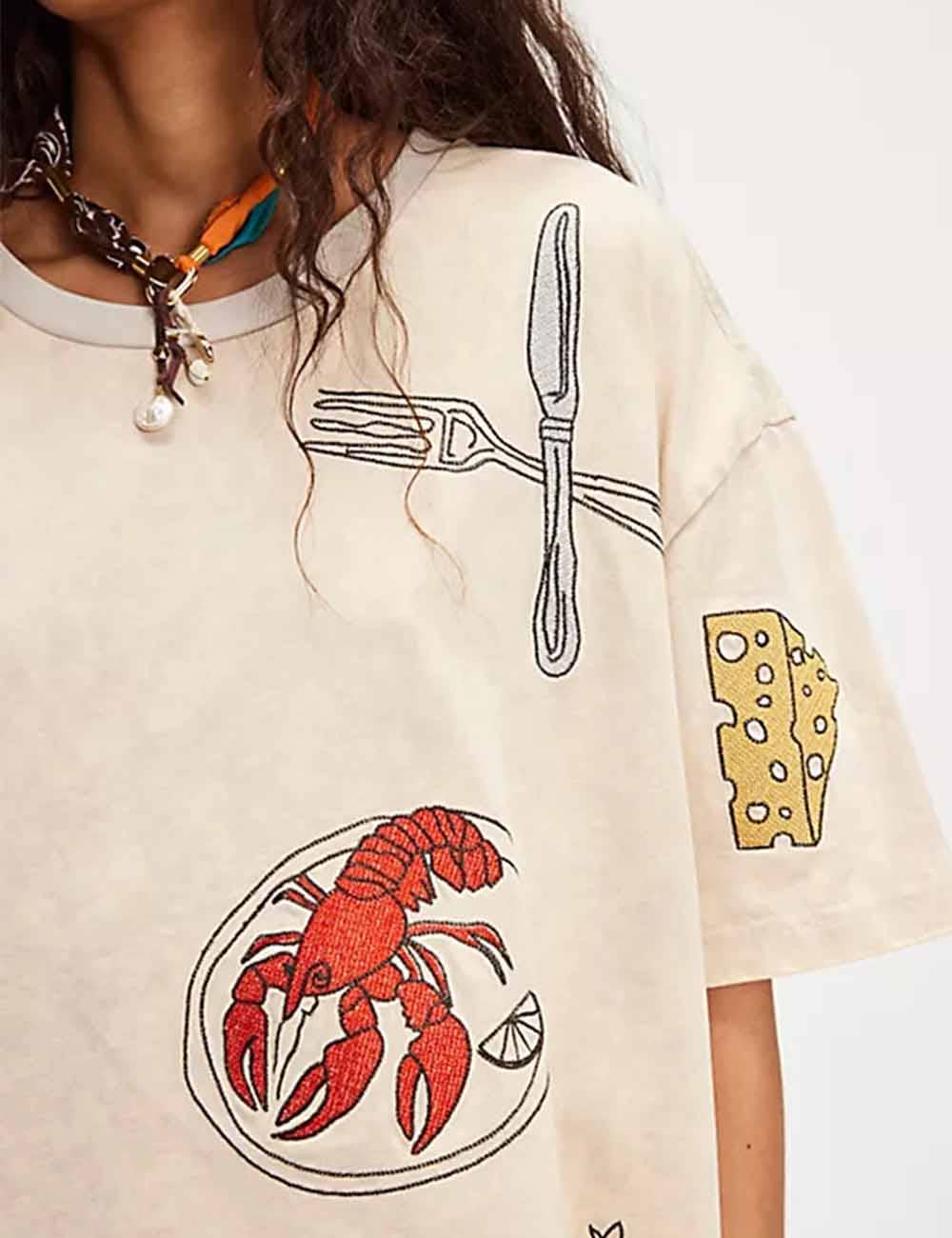 Sweetkama - Wholesale T-Shirt - Women's - Ladies Multicolor Embroidery Crew Neck Short Sleeves T-Shirt1