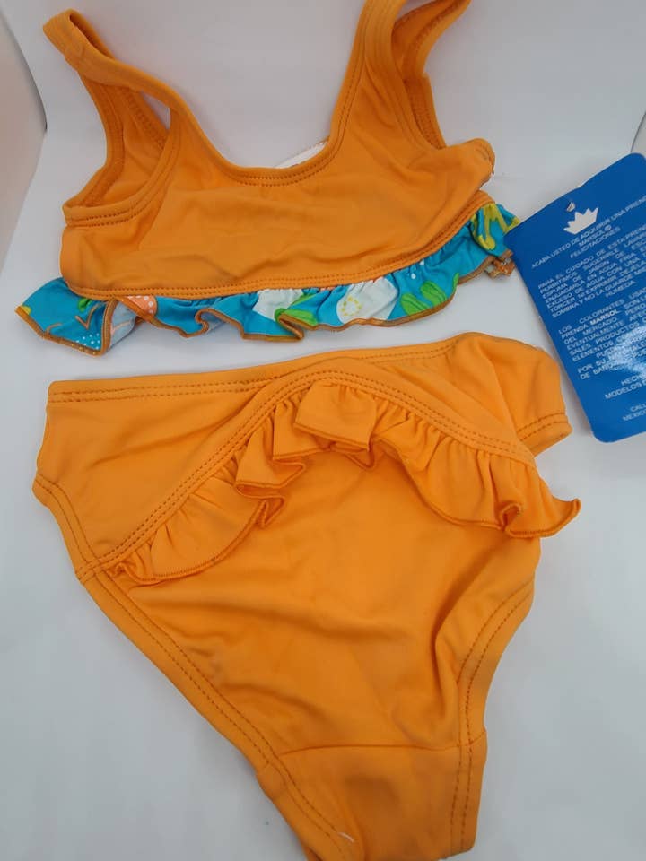 Traje de baño Tankini naranja de dos piezas, para niñas para venta al por mayor de Sassy Bubbles