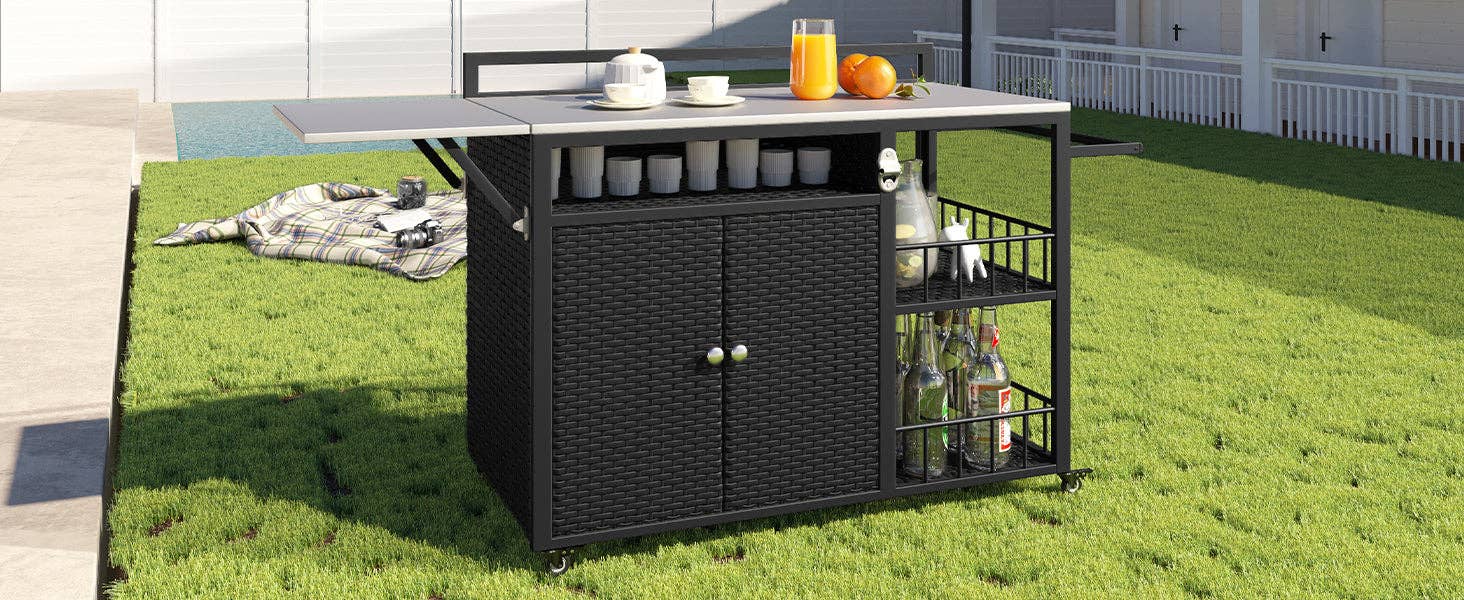 39F Inc. - Vente Outil de gril pour l'extérieur - Chariot de service extérieur avec plateau pliable, armoire de rangement30