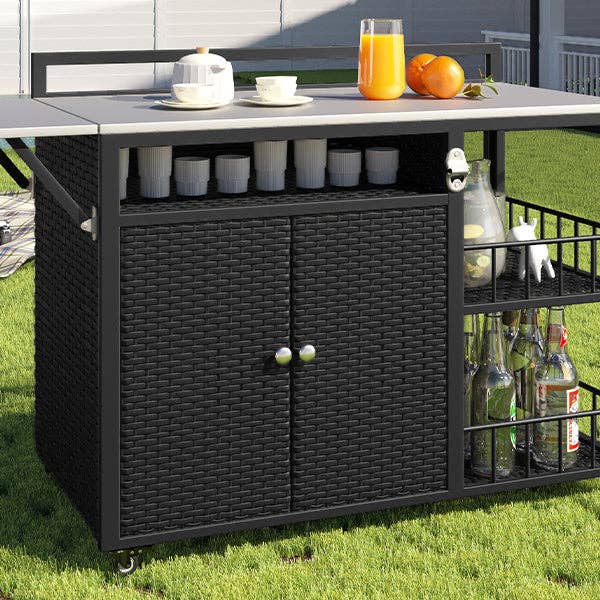 39F Inc. - Vente Outil de gril pour l'extérieur - Chariot de service extérieur avec plateau pliable, armoire de rangement30