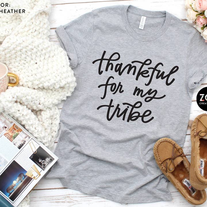 Mom Thanksgiving Shirt, Thankful for My Tribe, Thankful Tee for wholesale by Zoe Creative Co