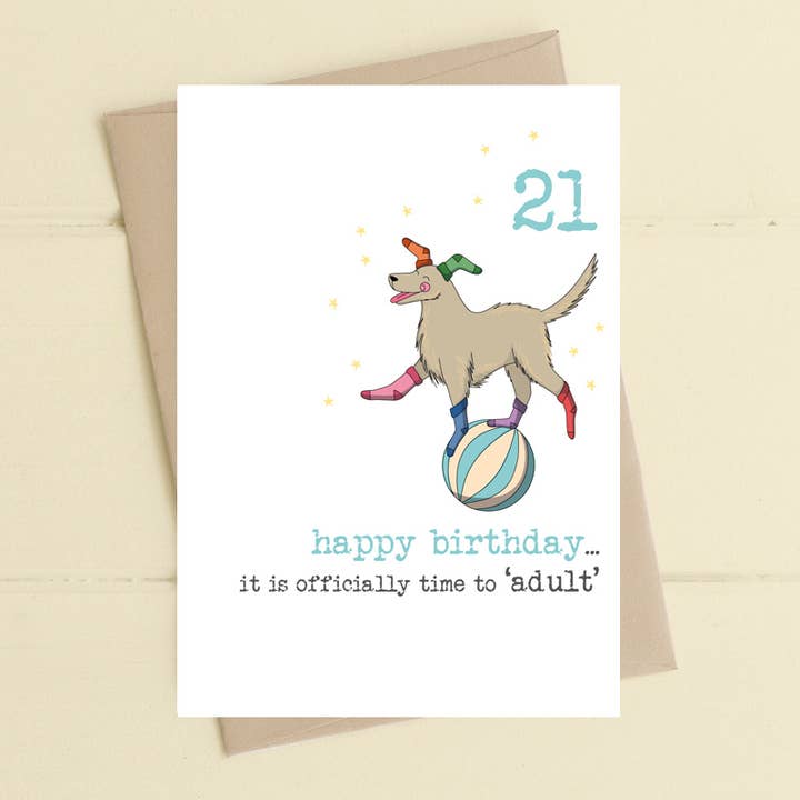 Leeftijd 21 - Tijd om Volwassen te Worden - Wenskaart voor wholesale door Dandelion Stationery