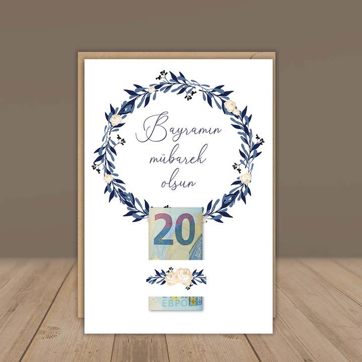 Bayram sugar festival card for money gifts “blue/beige” for wholesale by Happy Print Store