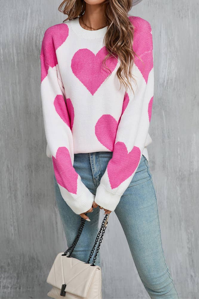 UNISHE - Wholesale Knit Sweater - Women's - Heart Valentine's Day Crew Neck Long Sleeve Sweater JYYS2353