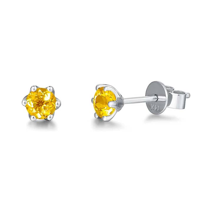 "Little Daisy" Tiny Citrine 14K White Gold Stud Earrings for wholesale by Fanci Me Jewelry