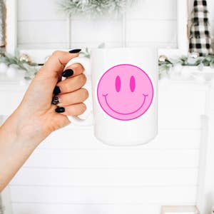 VINTAGE RETRO COFFEE MUG AND LIBBEY SMILEY FACE DRINKING GLASS