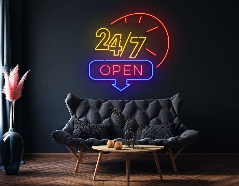 Glow Neon - Vente Enseignes néon - Panneaux au néon ouverts 24 heures sur 24, 7 jours sur 7, panneau de bienvenue, décoration de magasin