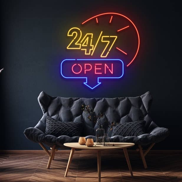 Glow Neon - Vente Enseignes néon - Panneaux au néon ouverts 24 heures sur 24, 7 jours sur 7, panneau de bienvenue, décoration de magasin0