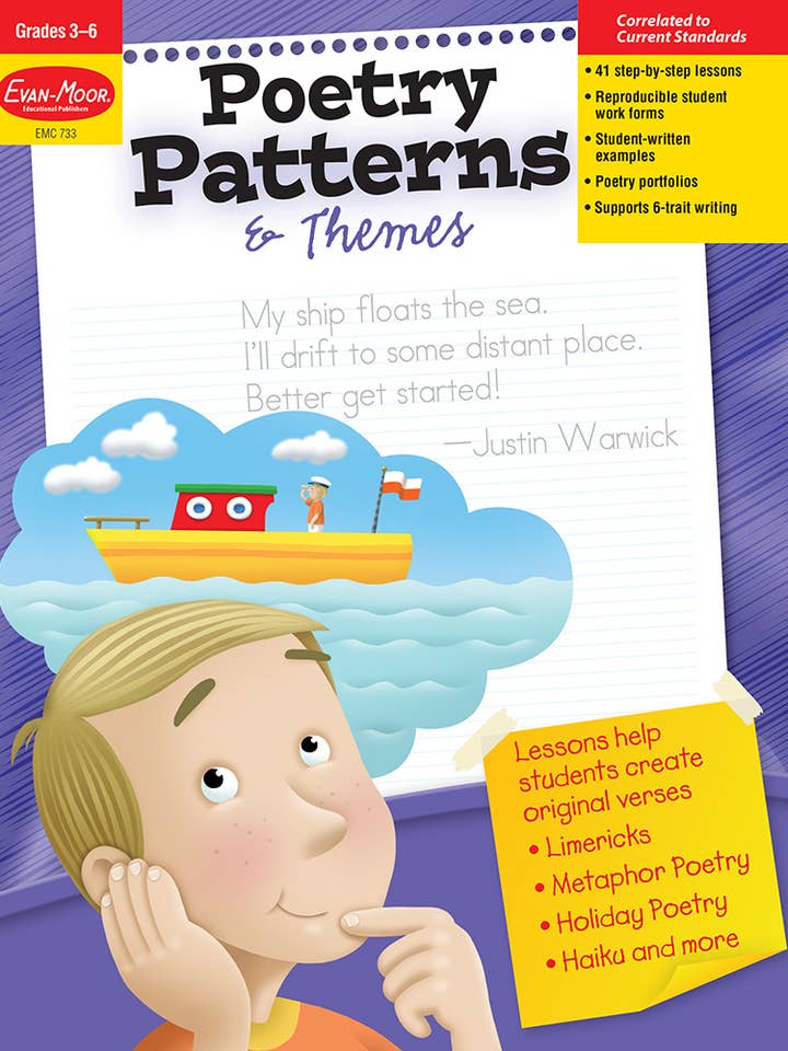 Modelli e temi di poesia, risorsa per insegnanti di terza e sesta classe per la vendita all'ingrosso da parte di Evan-Moor Educational Publishers