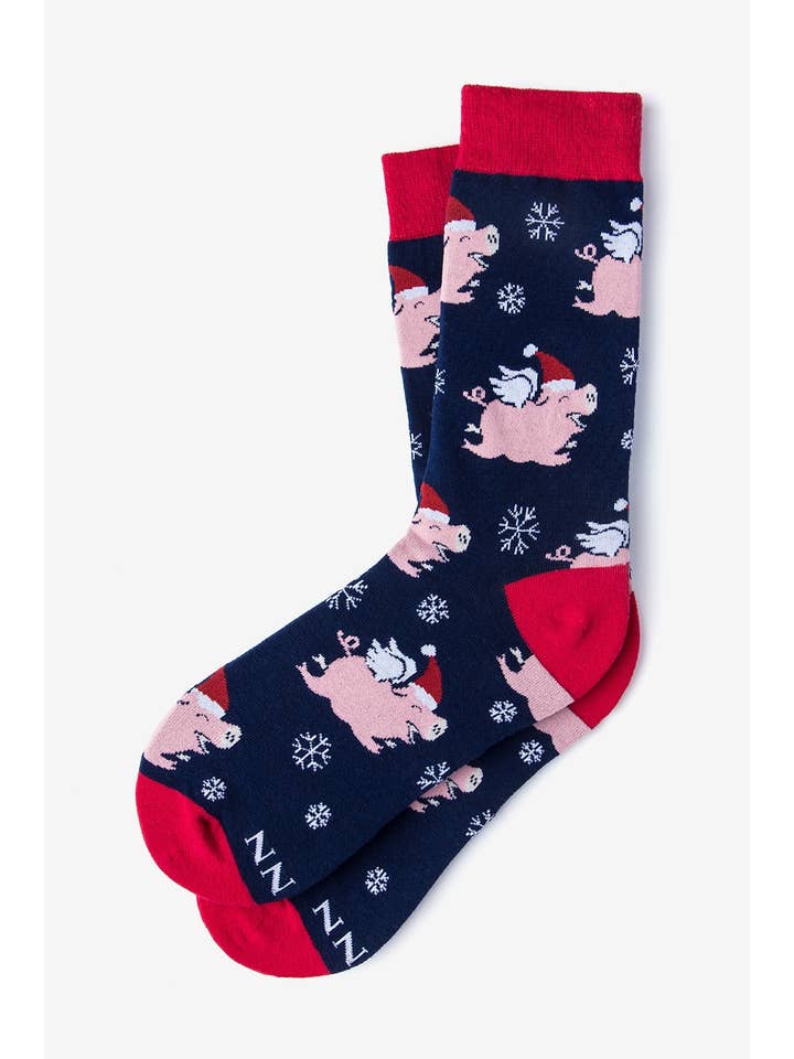 Alynn - Wholesale Socks - Unisex - Alynn Flying Pig Christmas Sock - Navy Carded Cotton Alynn