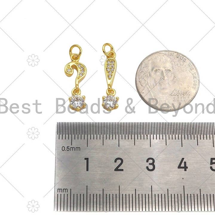 BestBeads&Beyond - Wholesale Individual Charm/Pendant - CZ Micro Pave Question Mark Exclamation Mark With Big CZ Pendant, 18K Dainty Gold Charm, Necklace Bracelet Charm Pendant,8x14mm,Sku#LK310