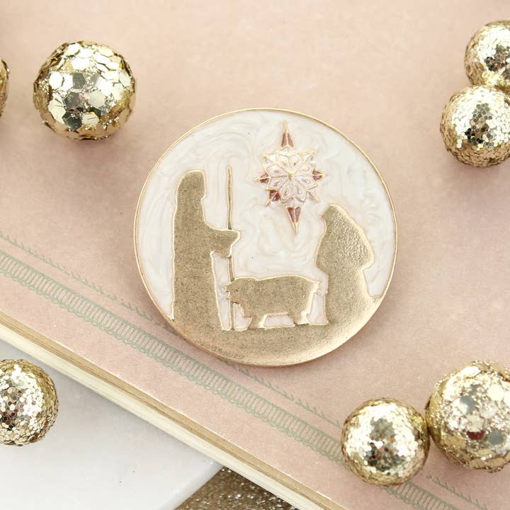 Seasons Jewelry - Wholesale Brooch - Enamel and Gold Christmas Nativity Pin and Pendant | Wear 2 Ways!