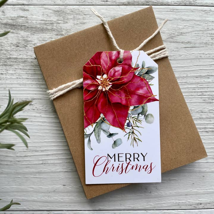 Étiquettes-cadeaux de Noël POINSETTIA pour la vente par Scattered Seed Co