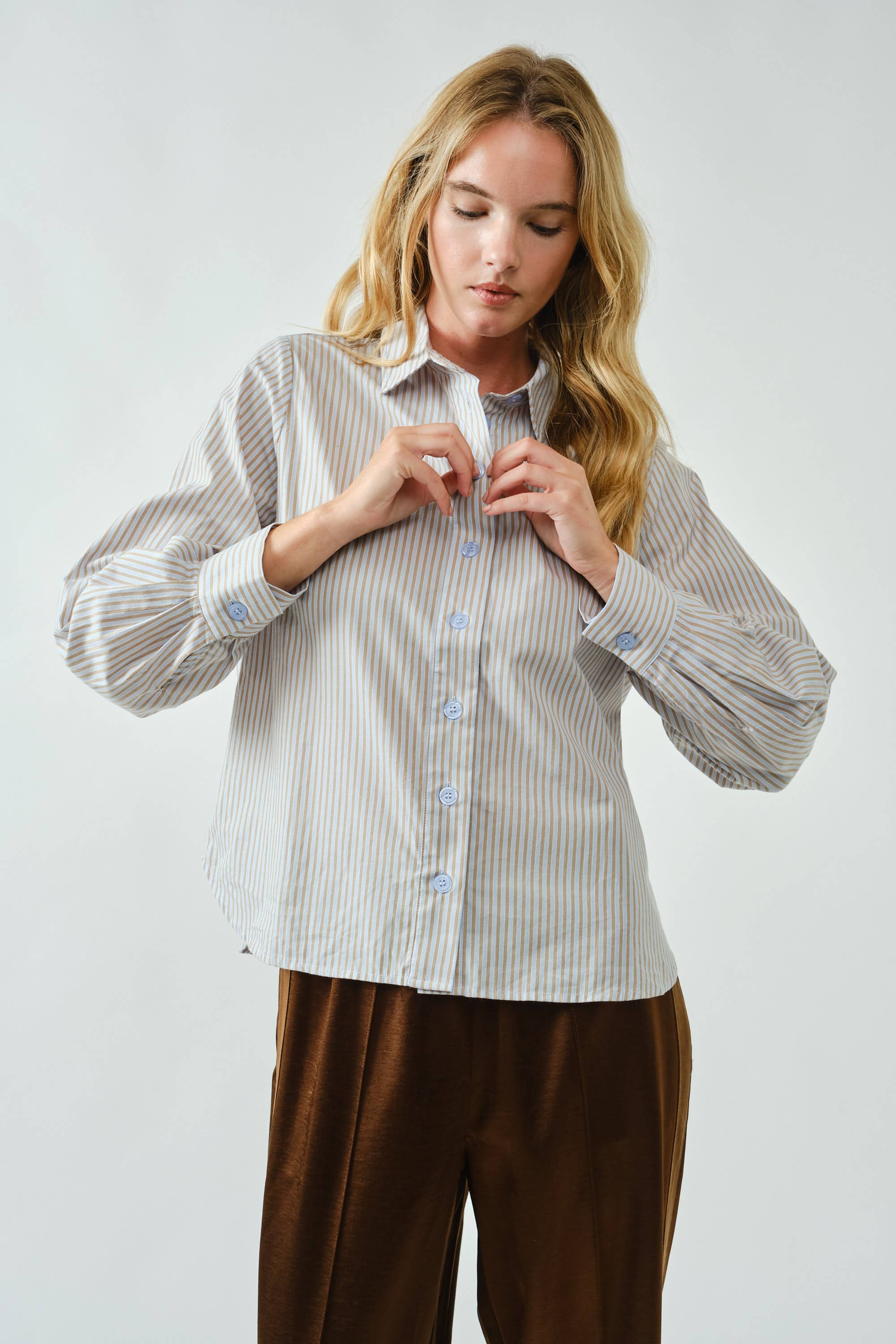 Aaron & Amber - Wholesale Button Down Shirt - Women's - AJT5186 SOFT WASHED STRIPED COTTON SHIRTS11