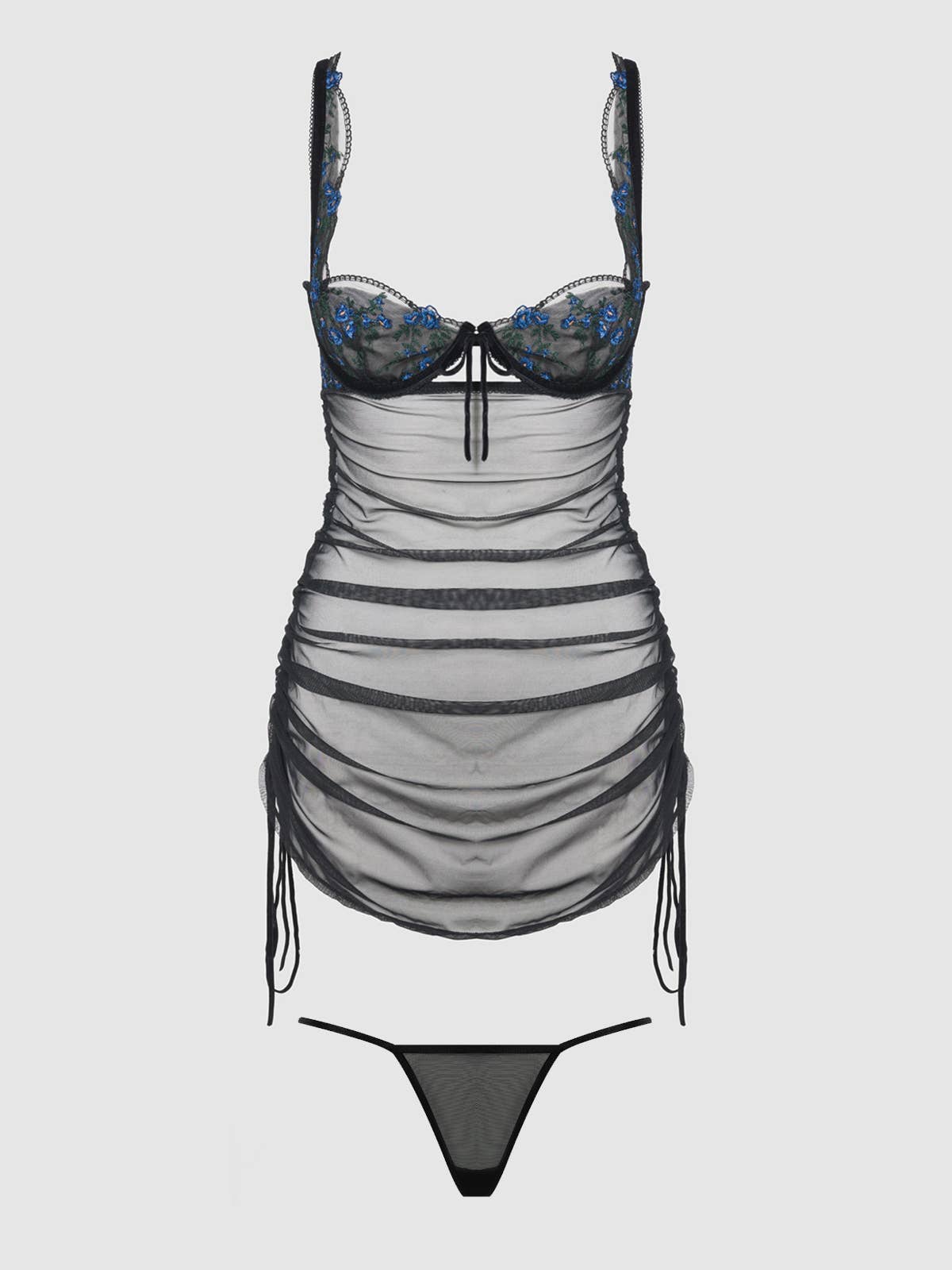 House of Desire - Wholesale Lingerie Set - Women's - HARPER EMBROIDERED MESH SIDE CINCH CHEMISE & G-STRING SET18