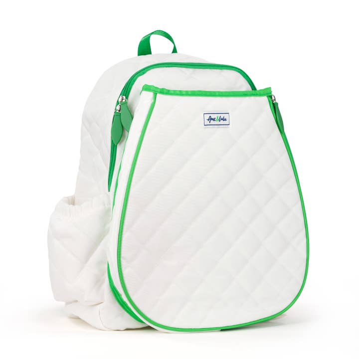 Quilted White Green Game On Tennis Backpack for wholesale on Faire2