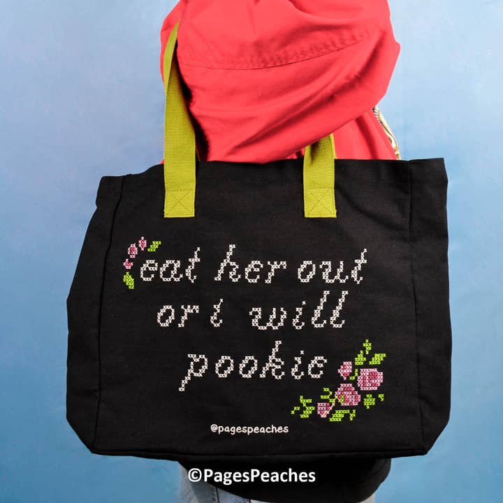 Page's Peaches - Wholesale Tote Bag - Unisex - Eat Her Out Tote Bag - Laptop and -Bottle Pocket3