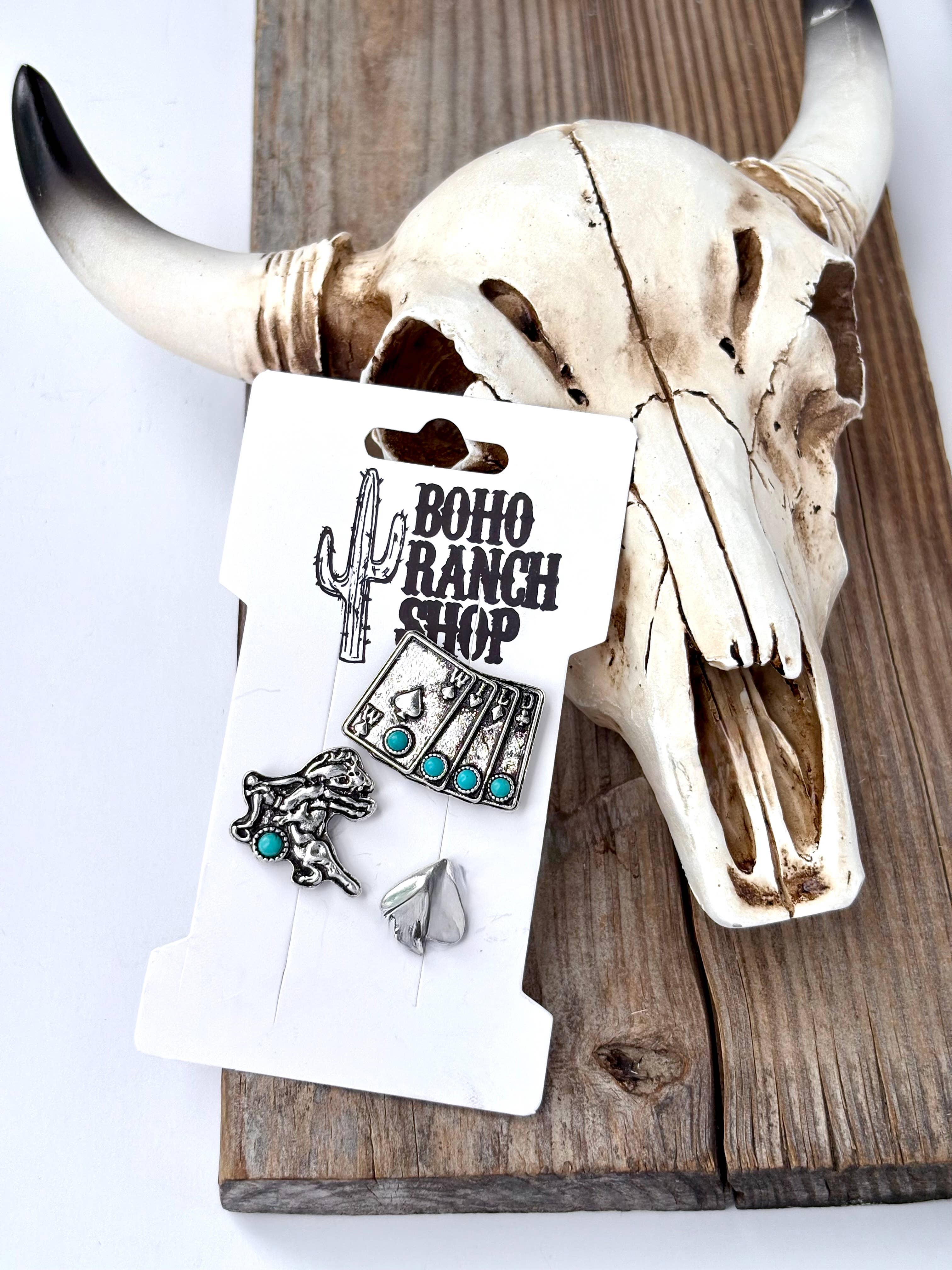 Boho Ranch Shop - Vente Accessoire pour chapeau – femme - Ensemble de 3 épingles magnétiques pour chapeau western - thème jeu de hasard de Vegas0