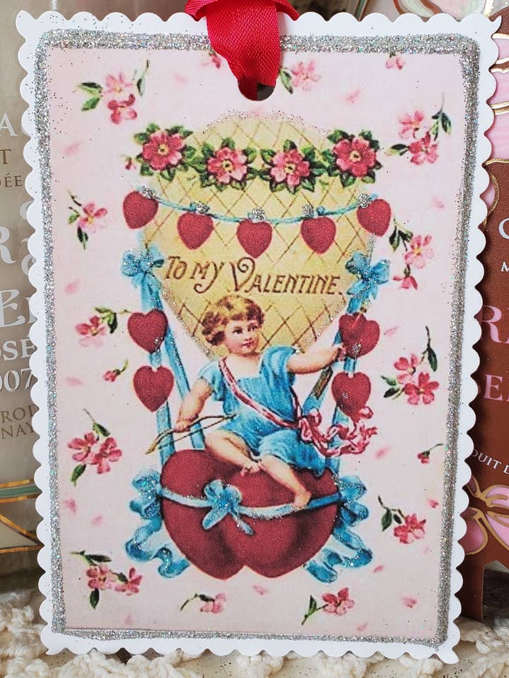 Valentine Gift Tag Cherub n Hot Air Balloon for wholesale by Little Heart Designs