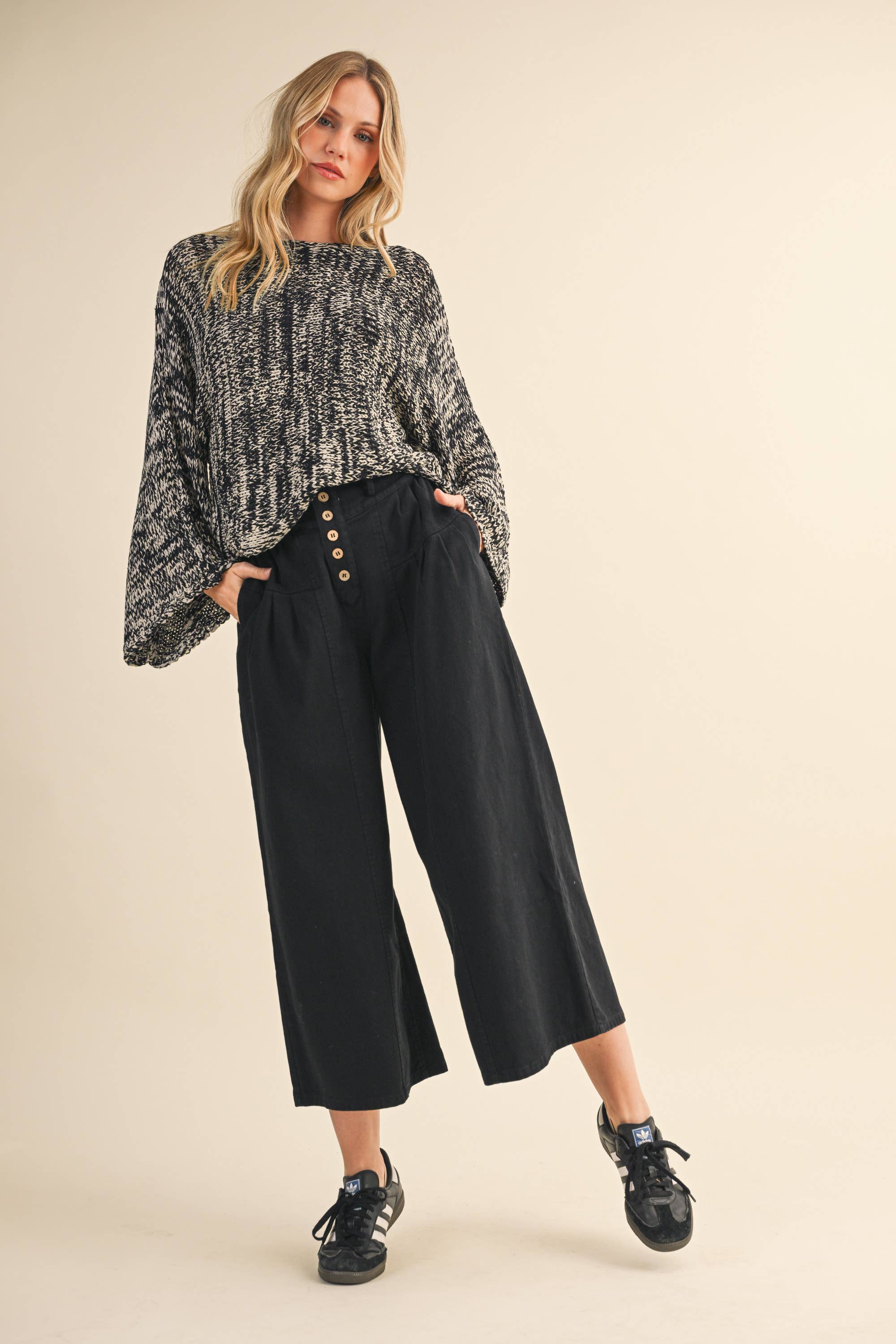 Klesis – wholesale Pants – Women's – IP1419 COTTON TWILL HIGH WAIST CROPPED WIDE LEG PANTS2