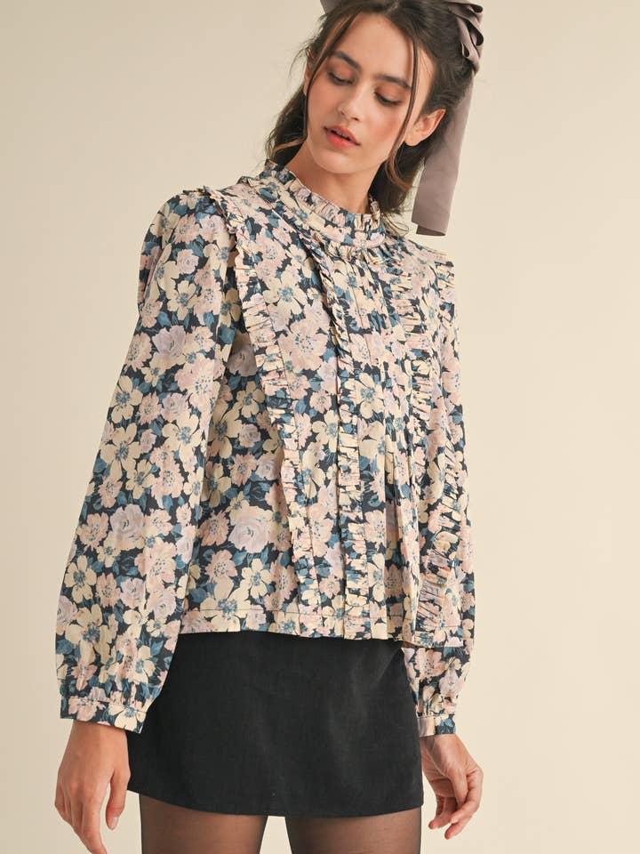 PINTUCK RUFFLED FLORAL TOP MTP3632 for wholesale on Faire8