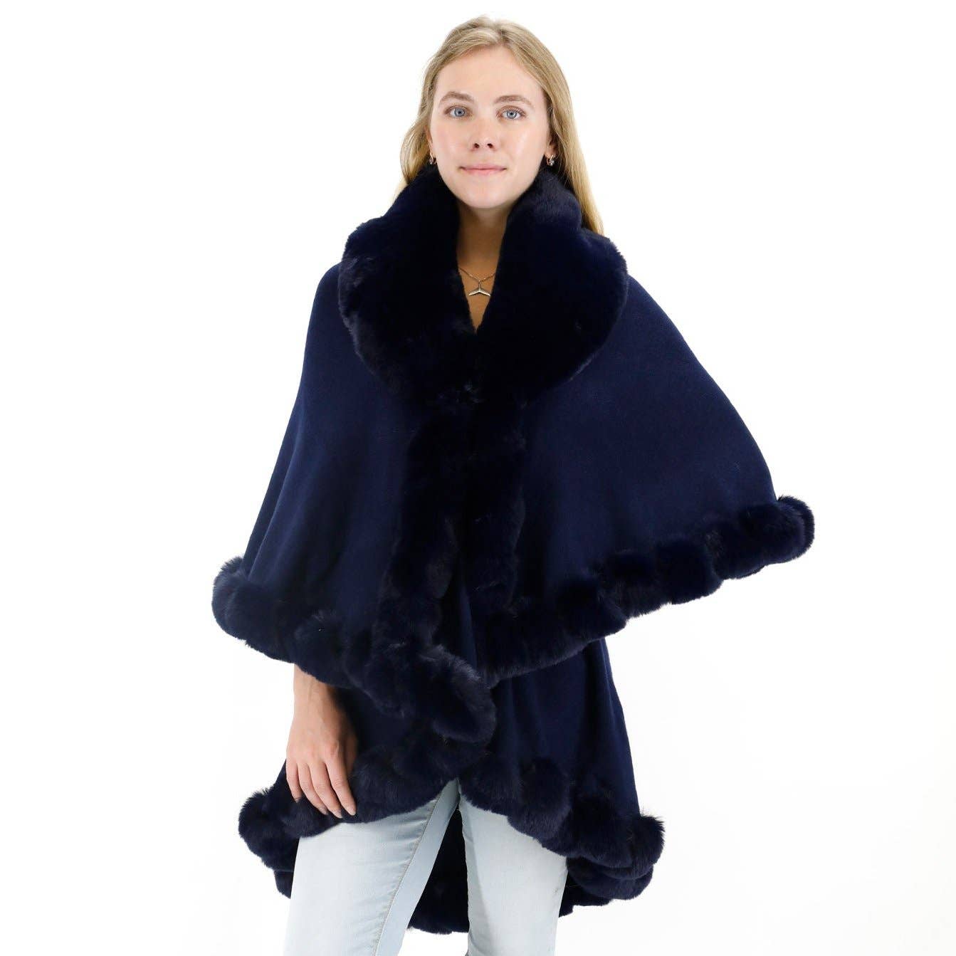 TAPA fashion - Wholesale Poncho - Women's - Solid Color Fur Double Layer Poncho SH925 (3PC)5