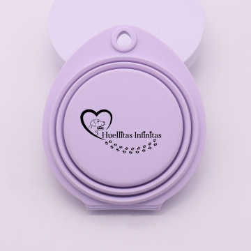 HUELLITAS INFINITAS - Venta al por mayor Comedero - Gatos y perros - Bebedero-comedero plegable, portátil y DOBLE en color lila ultra-slim para los paseos o viajes con tu perro
