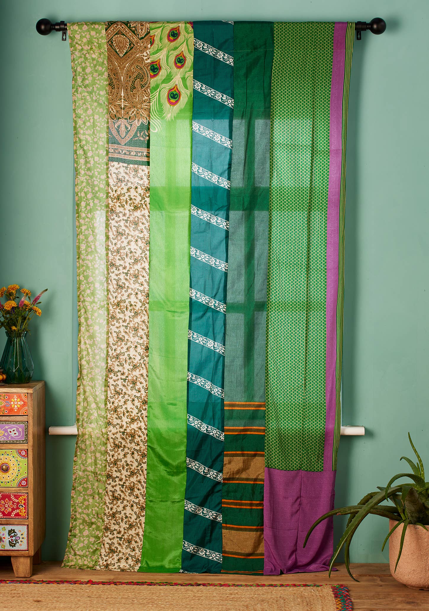 Namaste - Wholesale Curtain - Recycled Sari Curtain Panel - Green1